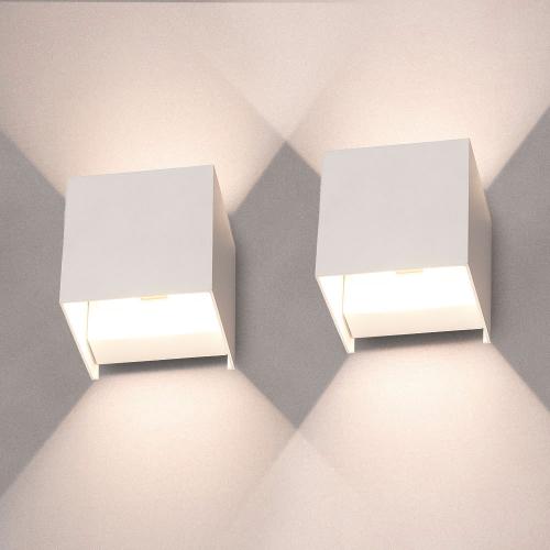 HOFTRONIC™ Set van 2 Kansas - LED wandlamp kubus - 7 Watt - 3000K warm wit - Up & Down light - IP65 - Wit - Binnen en buiten