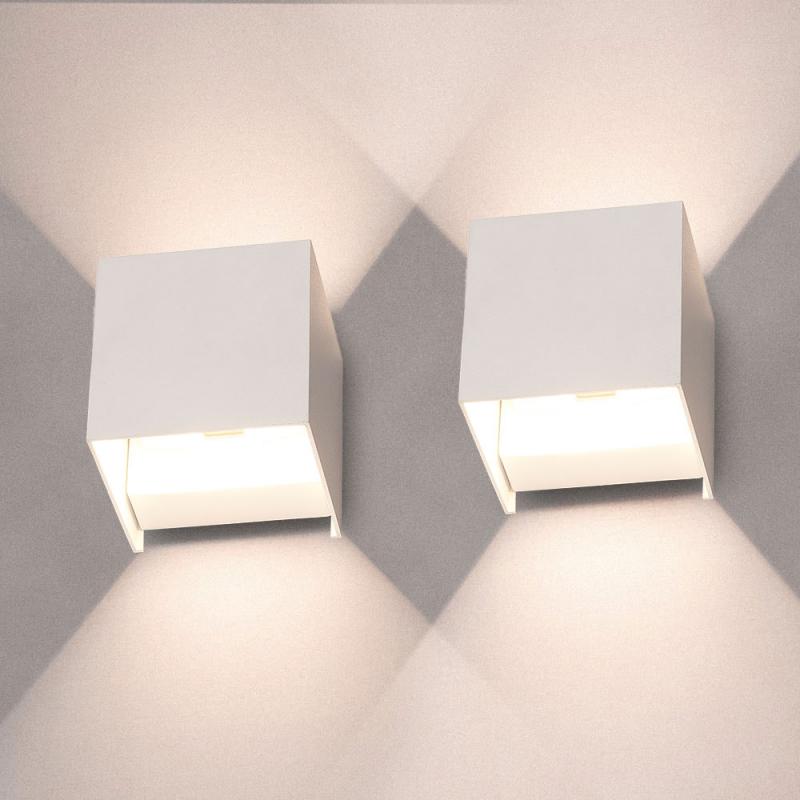 HOFTRONIC™ Set van 2 Kansas - LED wandlamp kubus - 7 Watt - 3000K warm wit - Up & Down light - IP65 - Wit - Binnen en buiten