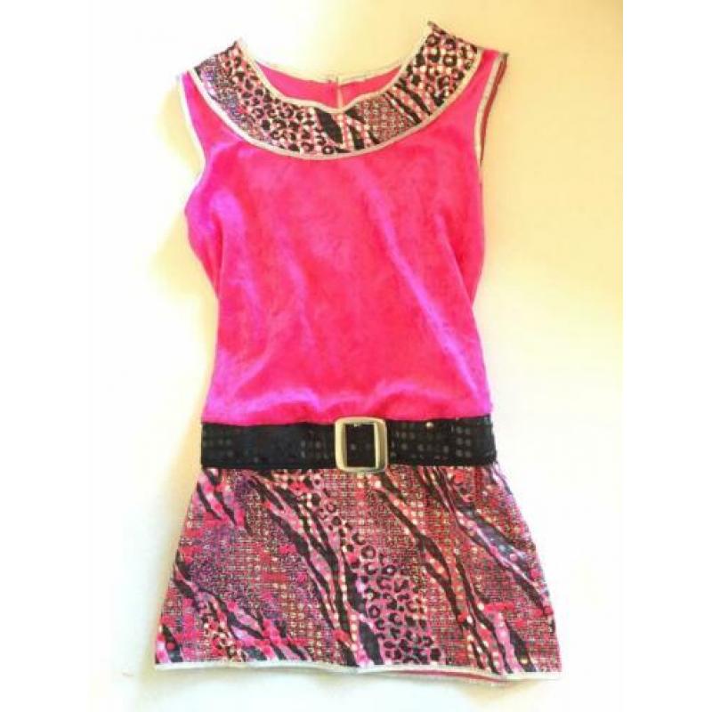 Disco jurk roze en glitters 128