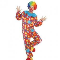 Clownspak met kraag jongen 10/12 jaar (145/160) mét pruik