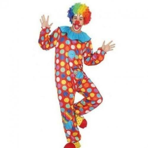 Clownspak met kraag jongen 10/12 jaar (145/160) mét pruik
