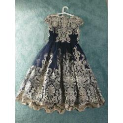 Chi chi londen cocktail jurk blauw met goud maat 38 / 10
