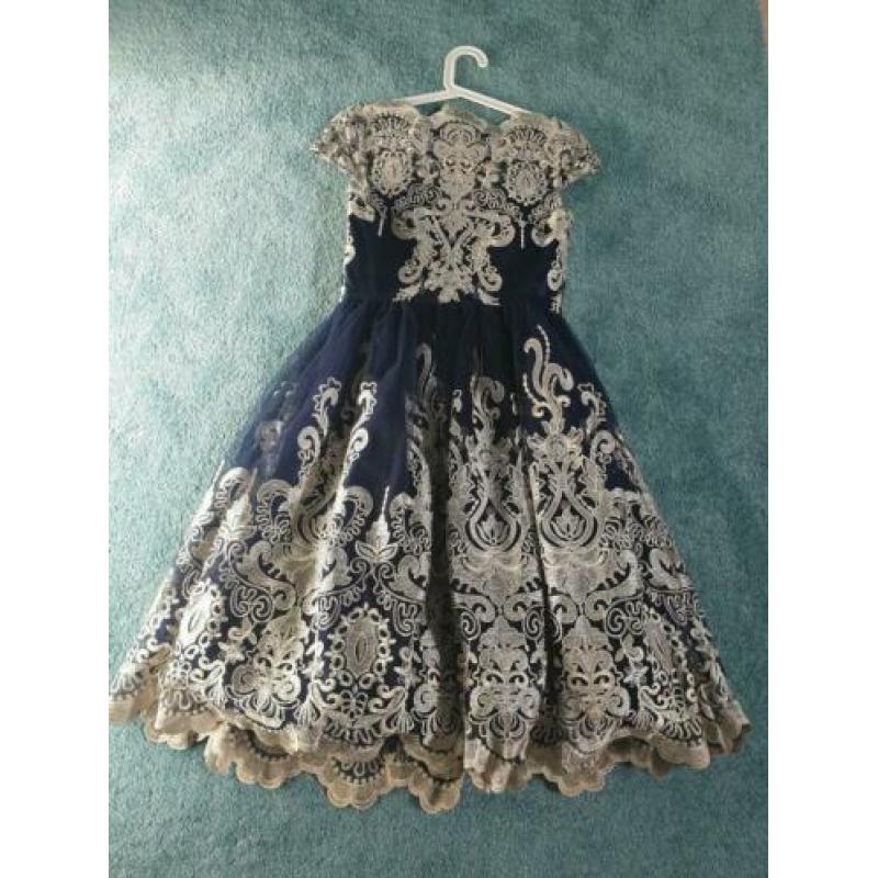 Chi chi londen cocktail jurk blauw met goud maat 38 / 10