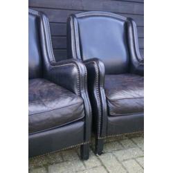 Grote en zware set lederen fauteuils super looks industrieel