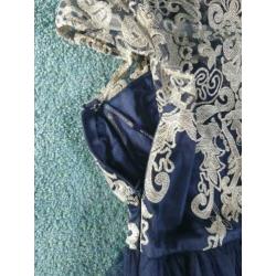 Chi chi londen cocktail jurk blauw met goud maat 38 / 10