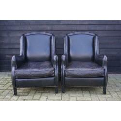 Grote en zware set lederen fauteuils super looks industrieel