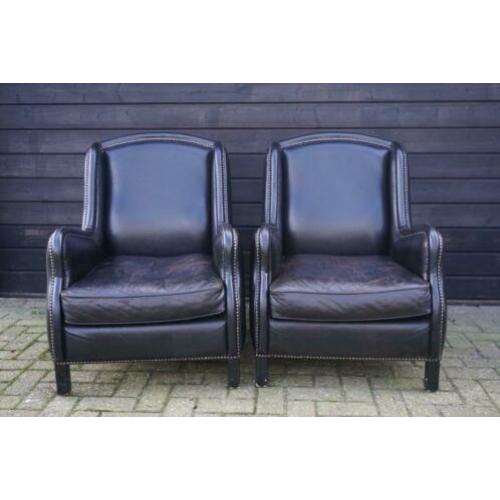 Grote en zware set lederen fauteuils super looks industrieel