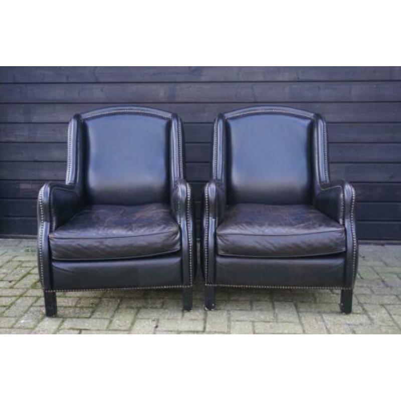 Grote en zware set lederen fauteuils super looks industrieel