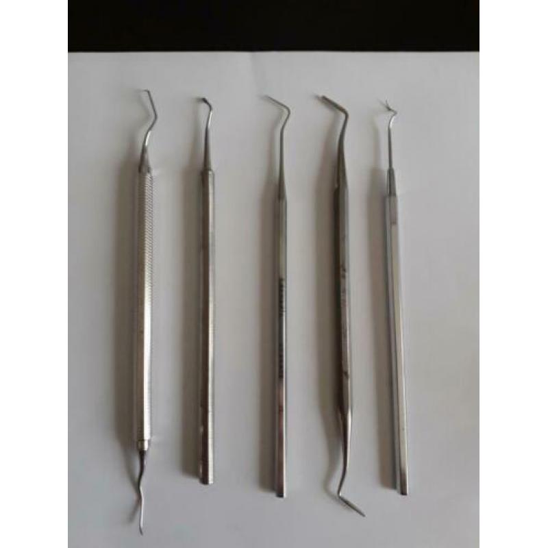 5 orginele tandarts instrumenten,haakjes, fijn gereedschap