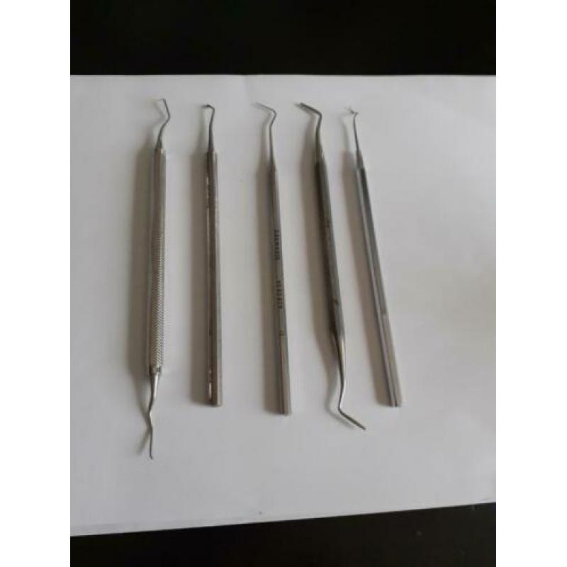 5 orginele tandarts instrumenten,haakjes, fijn gereedschap