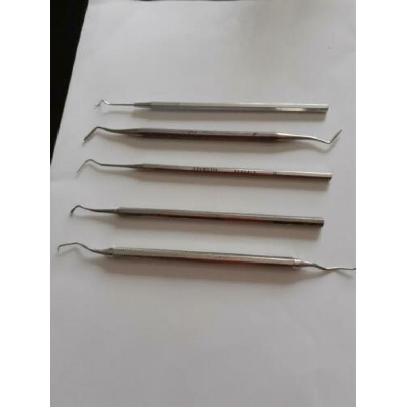 5 orginele tandarts instrumenten,haakjes, fijn gereedschap