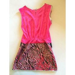 Disco jurk roze en glitters 128
