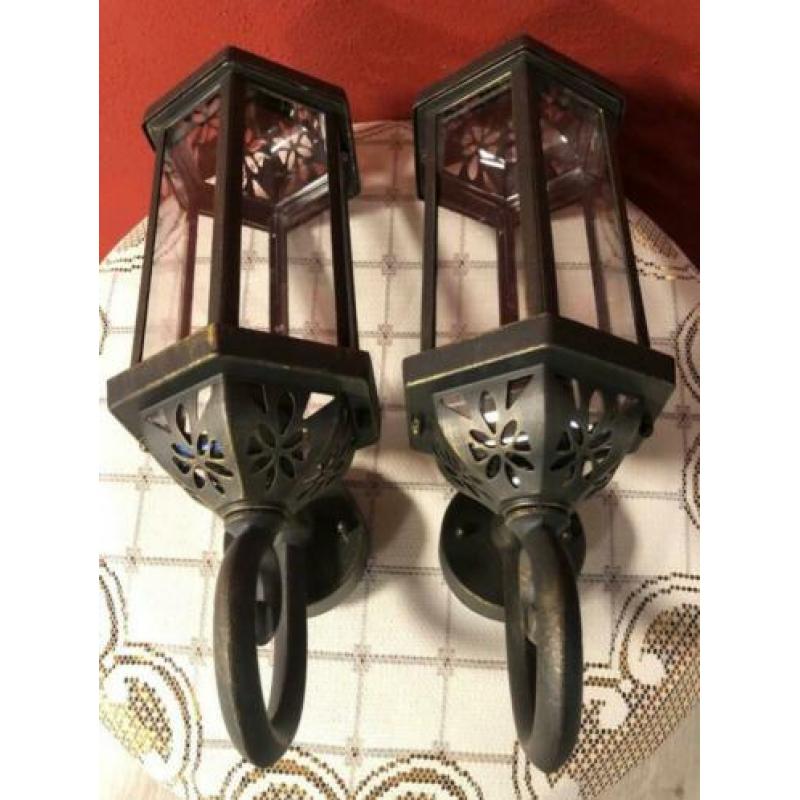 2 Brocante buitenlampen/wandlampen vintage/retro stijl-zwart