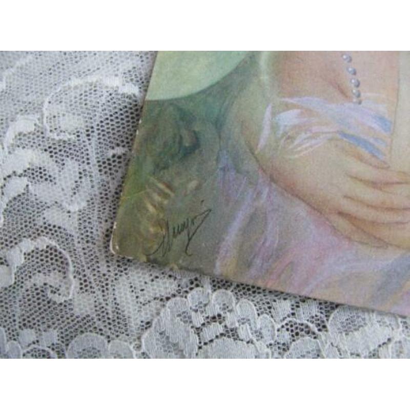 Oude Art Deco kaart / gesigneerd - Dame & Heer Lampion