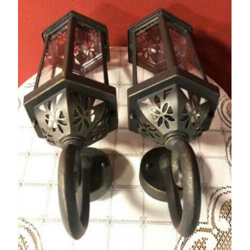2 Brocante buitenlampen/wandlampen vintage/retro stijl-zwart