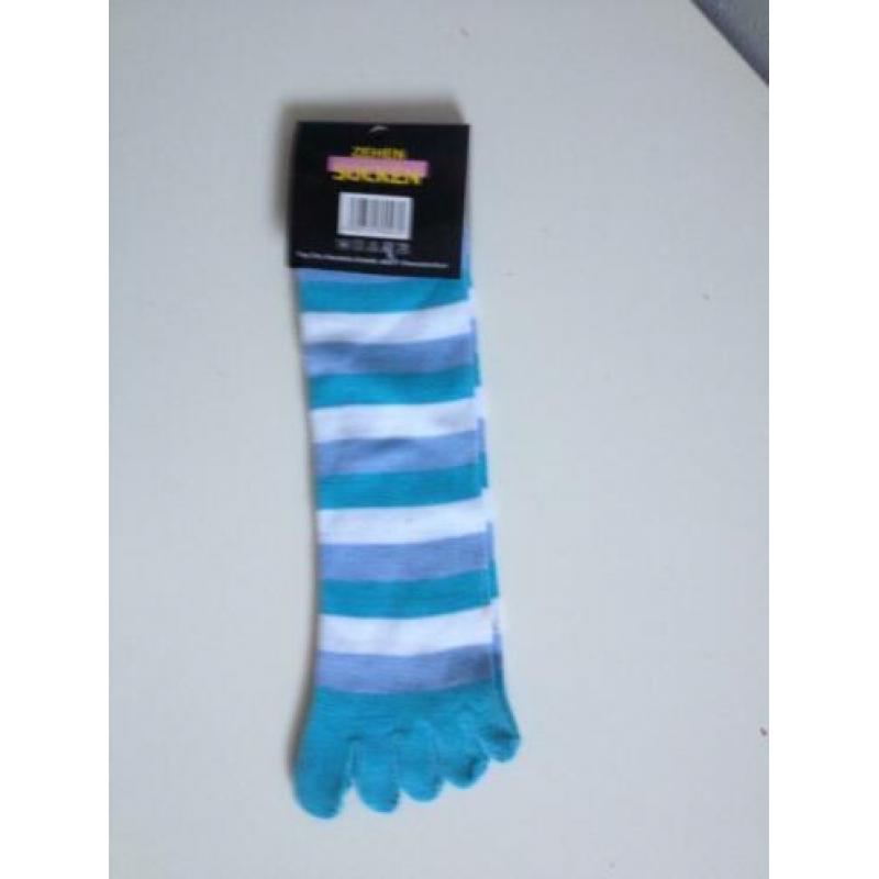 carnaval NIEUW wit+blauwe streep TEEN-VINGER sokken one size