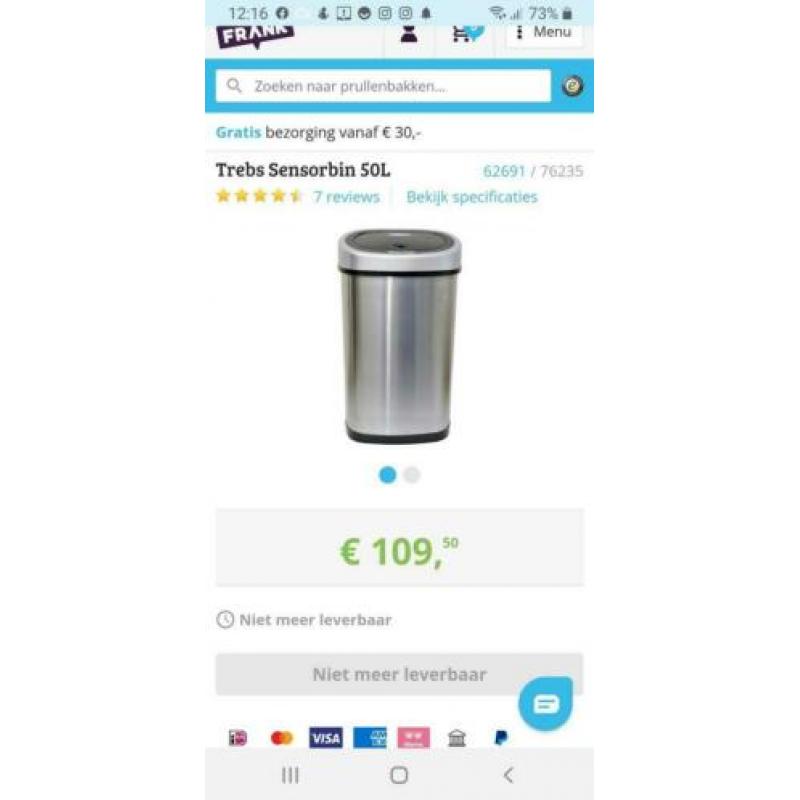 Sensor prullenbak trebs 50 liter