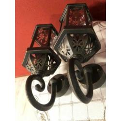 2 Brocante buitenlampen/wandlampen vintage/retro stijl-zwart