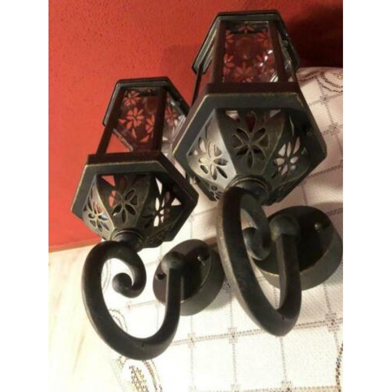 2 Brocante buitenlampen/wandlampen vintage/retro stijl-zwart