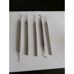 5 orginele tandarts instrumenten,haakjes, fijn gereedschap