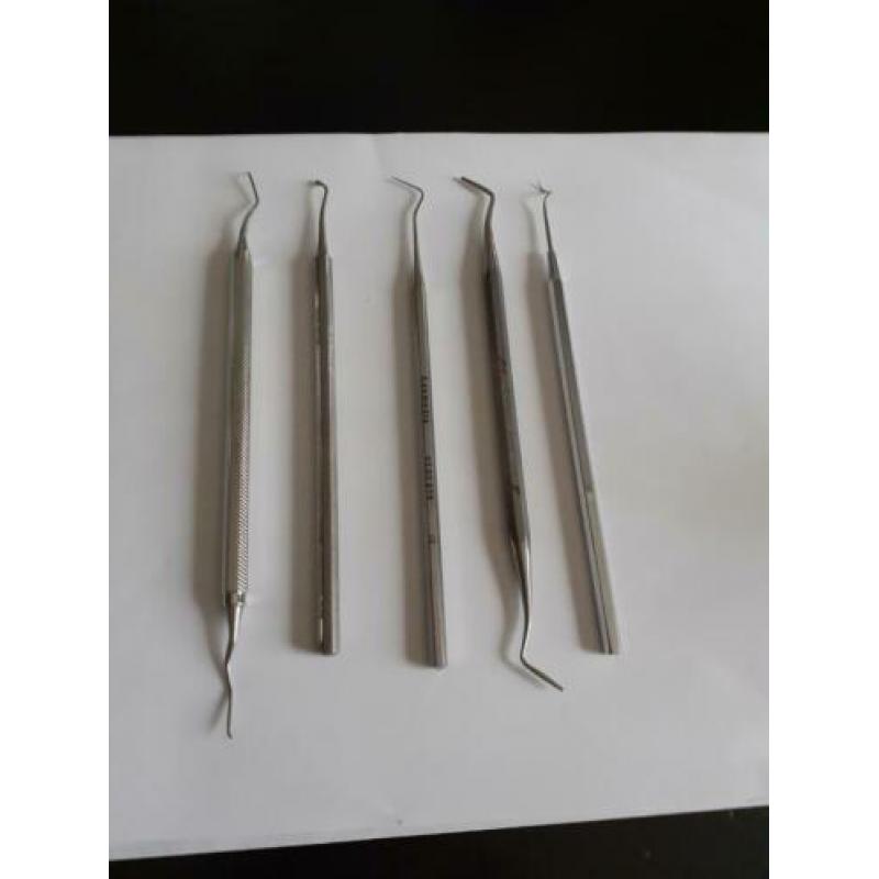 5 orginele tandarts instrumenten,haakjes, fijn gereedschap