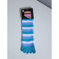 carnaval NIEUW wit+blauwe streep TEEN-VINGER sokken one size