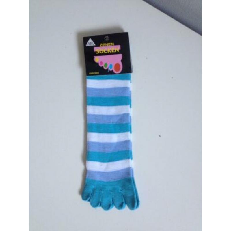 carnaval NIEUW wit+blauwe streep TEEN-VINGER sokken one size