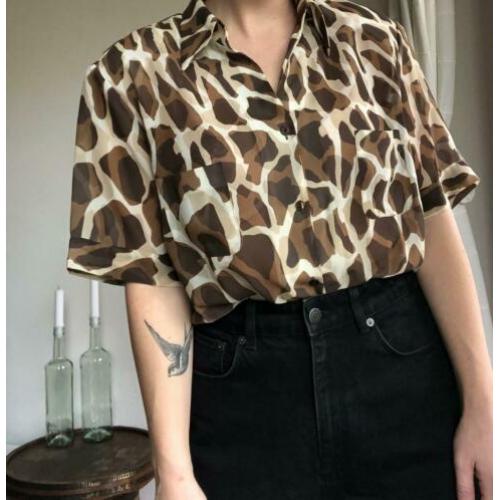 DELMOD blouse korte mouw giraffe print