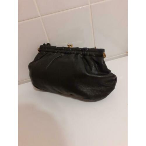 Vintage 1970 70s leren clutch avondtas zwart kniptas