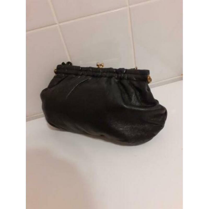 Vintage 1970 70s leren clutch avondtas zwart kniptas