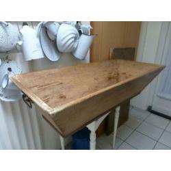 STOER grote oude houten bak + deksel/trog mangelbak deegbak