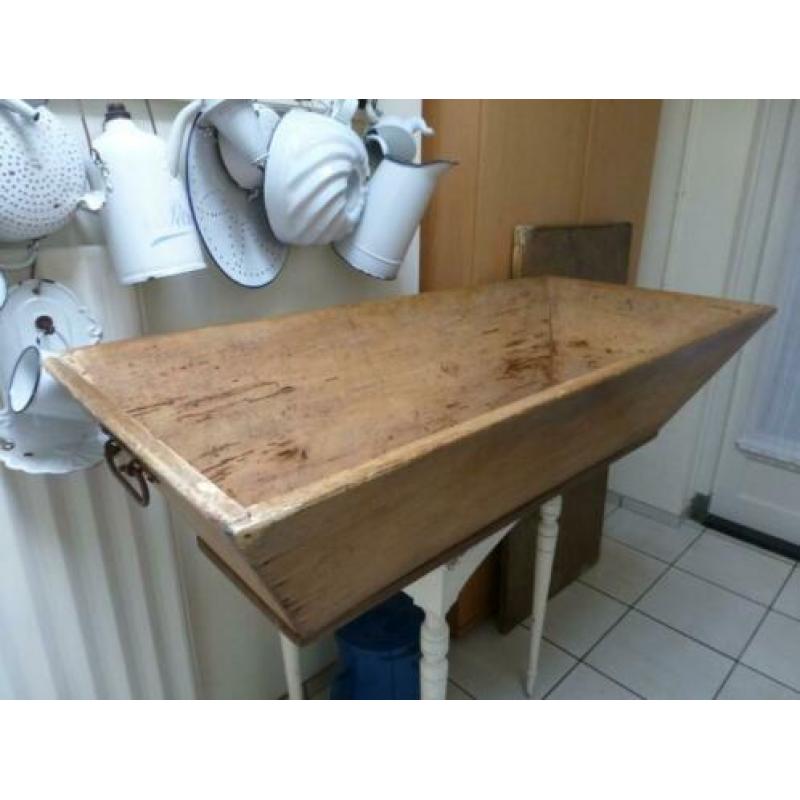 STOER grote oude houten bak + deksel/trog mangelbak deegbak