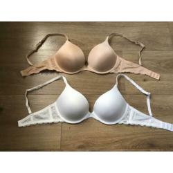 2x push up BH Hunkemöller maat 80c .. wit en beige.. nieuw