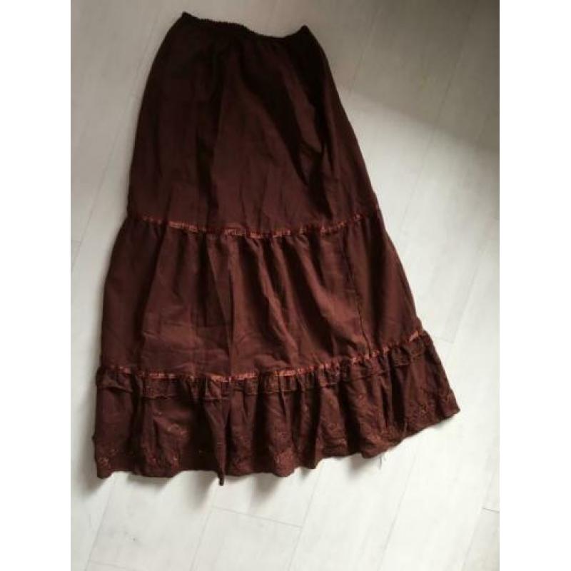 Bruine katoenen hippie rok maat 36