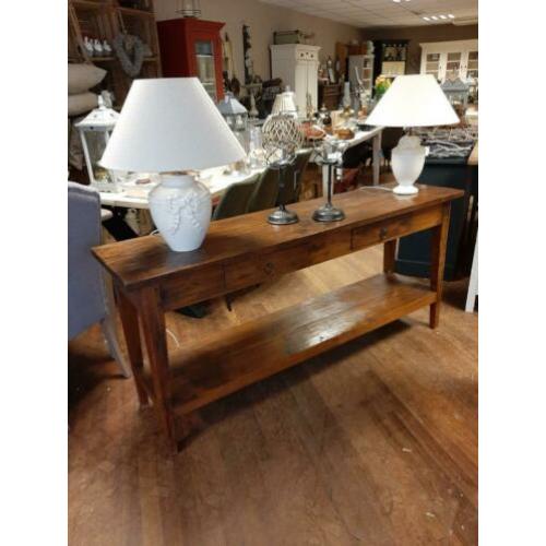 Koloniale teakhouten sidetable met lades in onderplateau