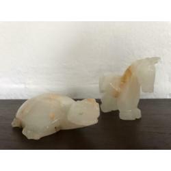 Marmer onyx beeldjes, schildpad en paard