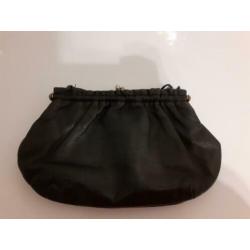Vintage 1970 70s leren clutch avondtas zwart kniptas
