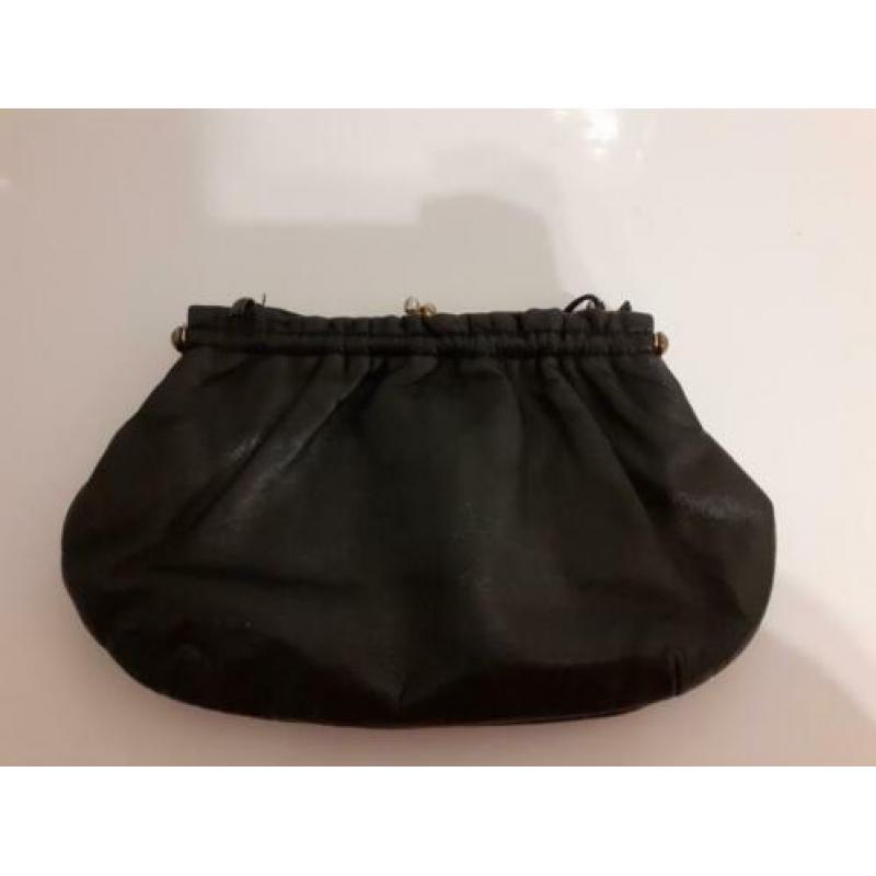 Vintage 1970 70s leren clutch avondtas zwart kniptas