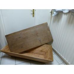 STOER grote oude houten bak + deksel/trog mangelbak deegbak