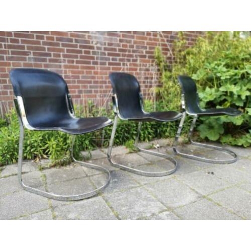 Willy RIZZO for Cidue stoelen 3x zwart leer in goede staat