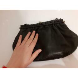 Vintage 1970 70s leren clutch avondtas zwart kniptas
