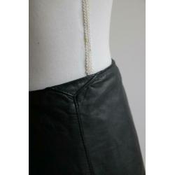 Vintage rok echt leer zwart leder a lijn retro maat 40 42