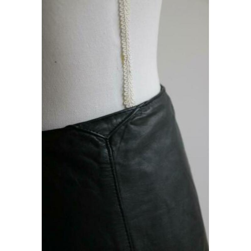 Vintage rok echt leer zwart leder a lijn retro maat 40 42