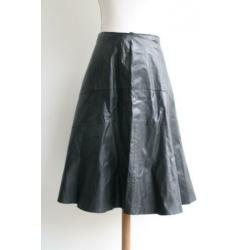 Vintage rok echt leer zwart leder a lijn retro maat 40 42
