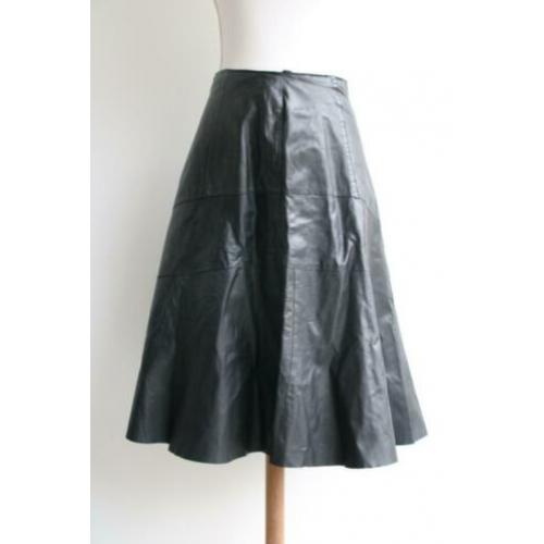 Vintage rok echt leer zwart leder a lijn retro maat 40 42