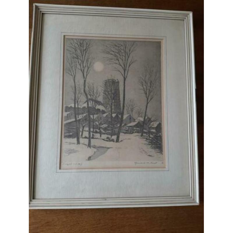Mooi schilderij van de toren in Vught (oude kerk)