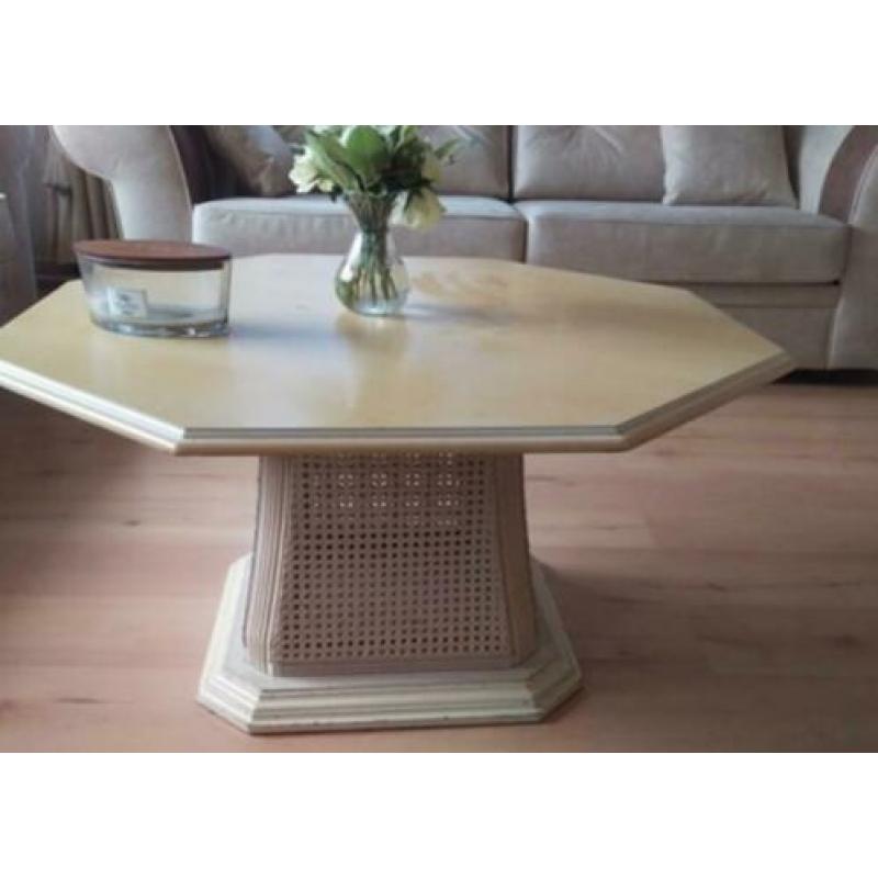 achthoekige houten salontafel met webbing voet