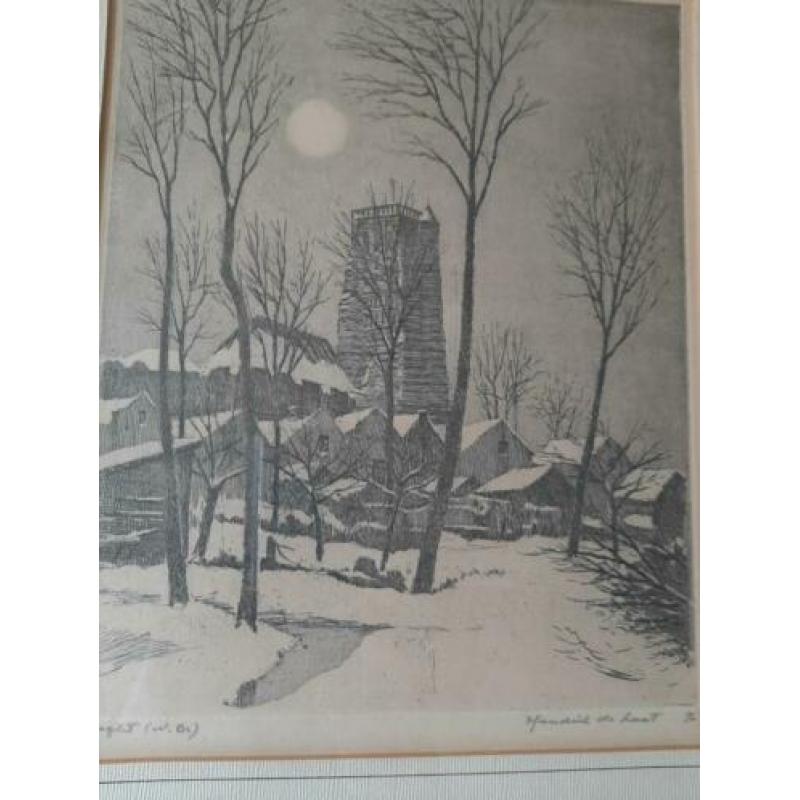 Mooi schilderij van de toren in Vught (oude kerk)
