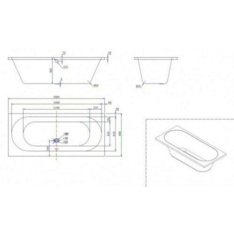 Ligbad Duo Wodan Inbouw 180X80X50 Cm Wit
