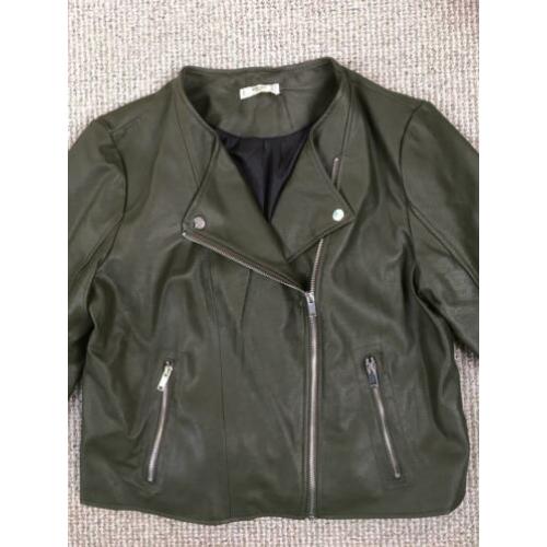 Lether look groen biker jasje maat XL mango casual